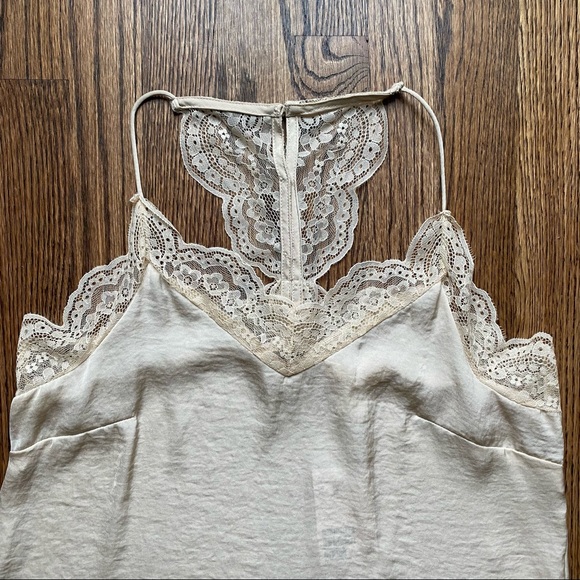 Cream Blush Satin Lace Trim Tank Top - Picture 3 of 7